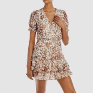 Floral Ruffle Dress in Brown and Cream